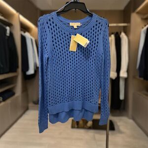 MICHAEL Michael Kors Designer Pullover Open Knit Sweater In Crew Blue NWT